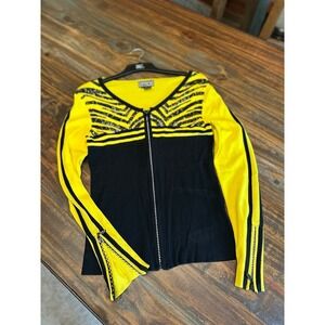 Berek Zip Up Sweater Embellished Zippers Black Yellow Woman's Large Pittsburgh